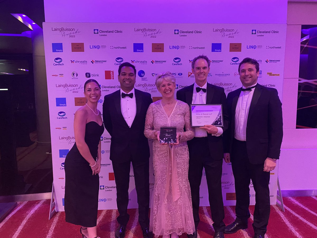 JillLawyerMason's tweet photo. Delighted that the @MillsandReeve health and care team won Legal Advisor - Independent at @LaingBuisson awards tonight https://t.co/KFzasCdXfO