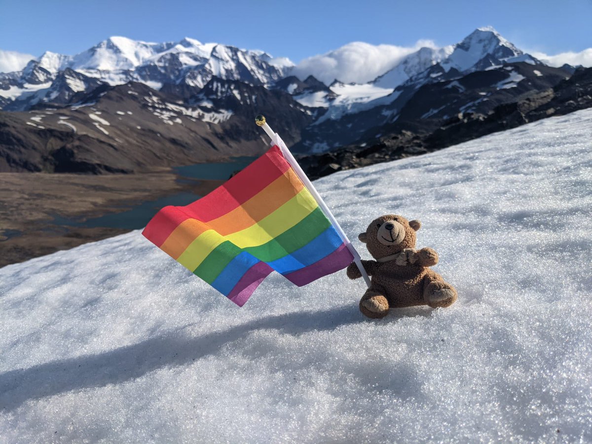 Today we're joining #Antarctica, the #Arctic and the rest of the world in celebrating #PolarPride - promoting diversity in polar science. Travel Teddy, Ops Manager Vicki Foster's companion at #KingEdwardPoint is flying the flag for #SouthGeorgia 🌈