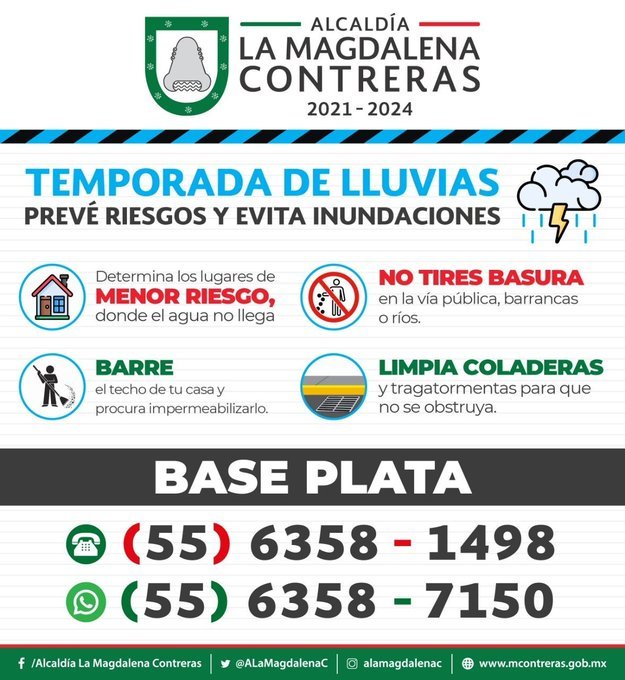 Se registran fuertes lluvias en nuestra Alcaldía, ante cualquier emergencia estos son los números de #BasePlata