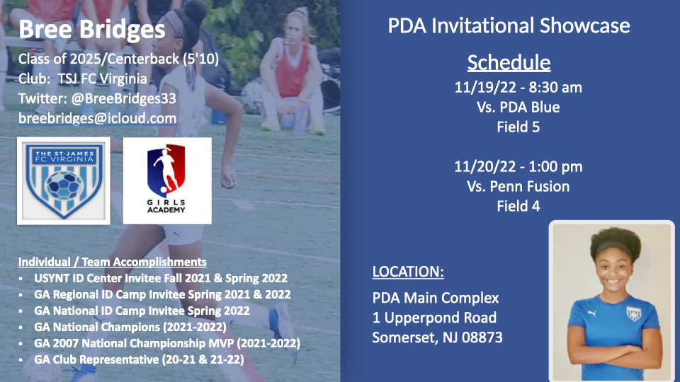 BreeBridges33's tweet photo. Excited to play hard with my team this weekend at the PDA Showcase against fierce competition!  #GoFCV #GARising @TSJ_FCVirginia 🔥🔥 https://t.co/URlKOlcDDa