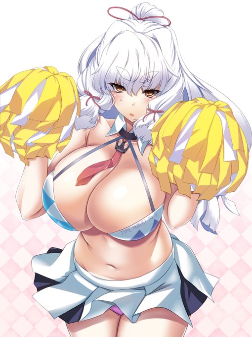 Д◎)  お題叢雲 「…ハイハイ、げんきだせ～げんきだせ～(棒」> ブルーアーカイブのチアヒビキのチアガール格好で応援してくれる叢雲さん #odaibako_hakkai8  #描いてみた #艦これ #叢雲さん 