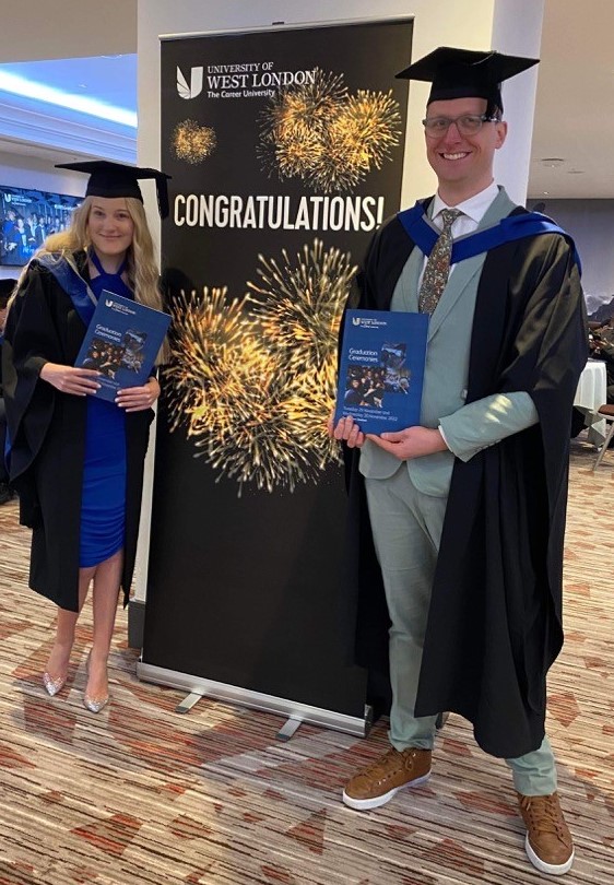 LothianChildren's tweet image. Congratulations to our @NHS_Lothian Play Specialists Douglas and Emily who travelled down to London to celebrate their graduation.  Both have been studying hard for their Foundation Degree in Healthcare Play and passed with flying colours. 🥳 Well done! #TeamRHCYP