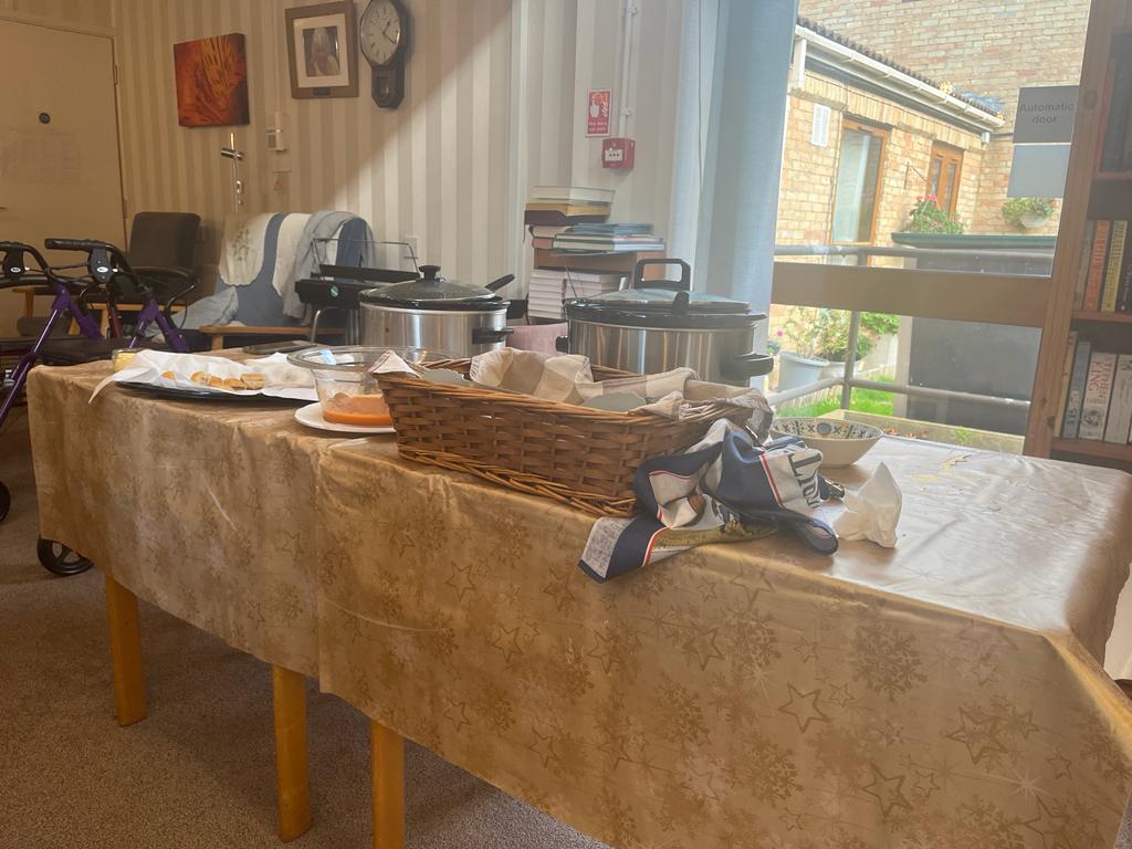 Residents at McCartney House enjoying another Souper Friday, a free lunch in the lounge with choice of Soup, Hot Sausage  Rolls, Buttered Roll, Tea and Coffee and freshly baked Mince Pies. @MuirGroupHA, #McCartneyHouse, @MuirBrighterDay