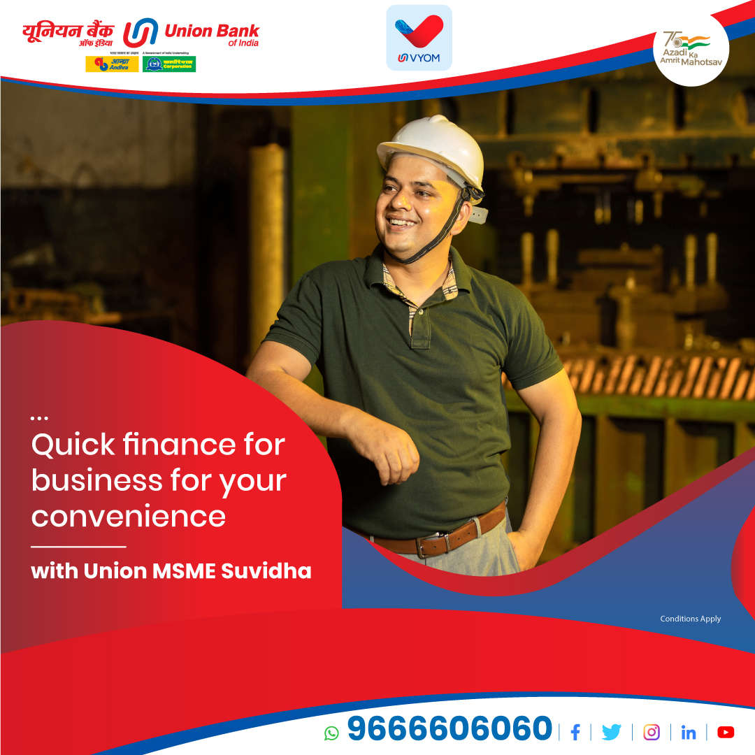 UnionBankTweets's tweet photo. Unlock your true business potential with Union MSME Suvidha, a specialised and convenient loan for MSMEs. Know more: https://t.co/lcZBLM5WqC
#UnionBankOfIndia #GoodPeopleToBankWith #AmritMahotsav #PoweredByGoodness https://t.co/91mhb0YZ3b