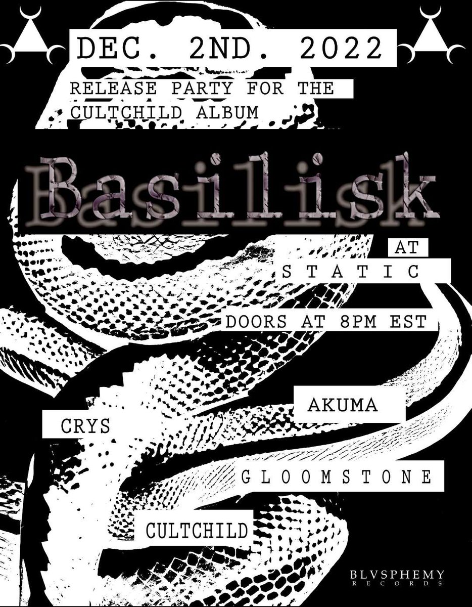 STATICvrc's tweet photo. CULTCHILD-BASILISK
ALBUM RELEASE PARTY
TONIGHT
@CULTCHILD_
@crysVR
@akuma_vrc
@sadakossenpai https://t.co/CKVMnxjUKX