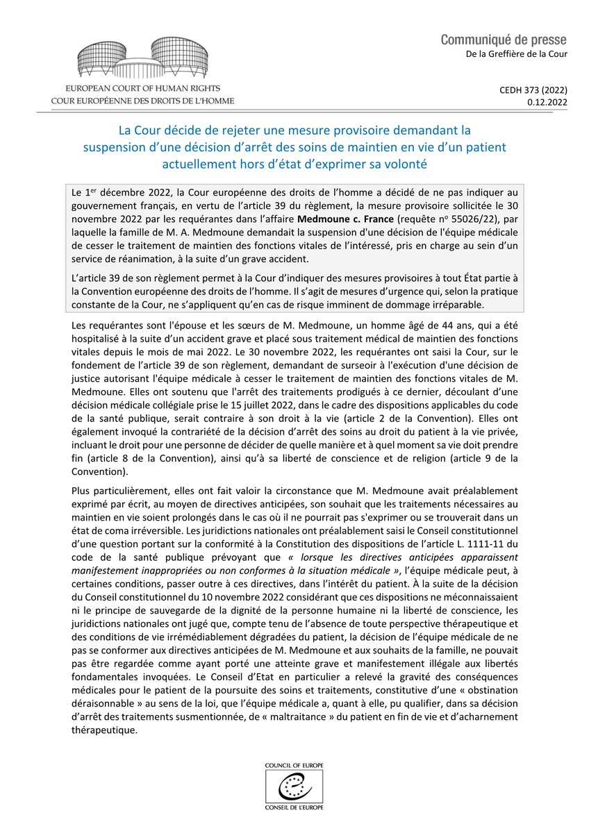 Medmoune c. France - mesure provisoire hudoc.echr.coe.int/app/conversion… #ECHR #CEDH #ECHRpress