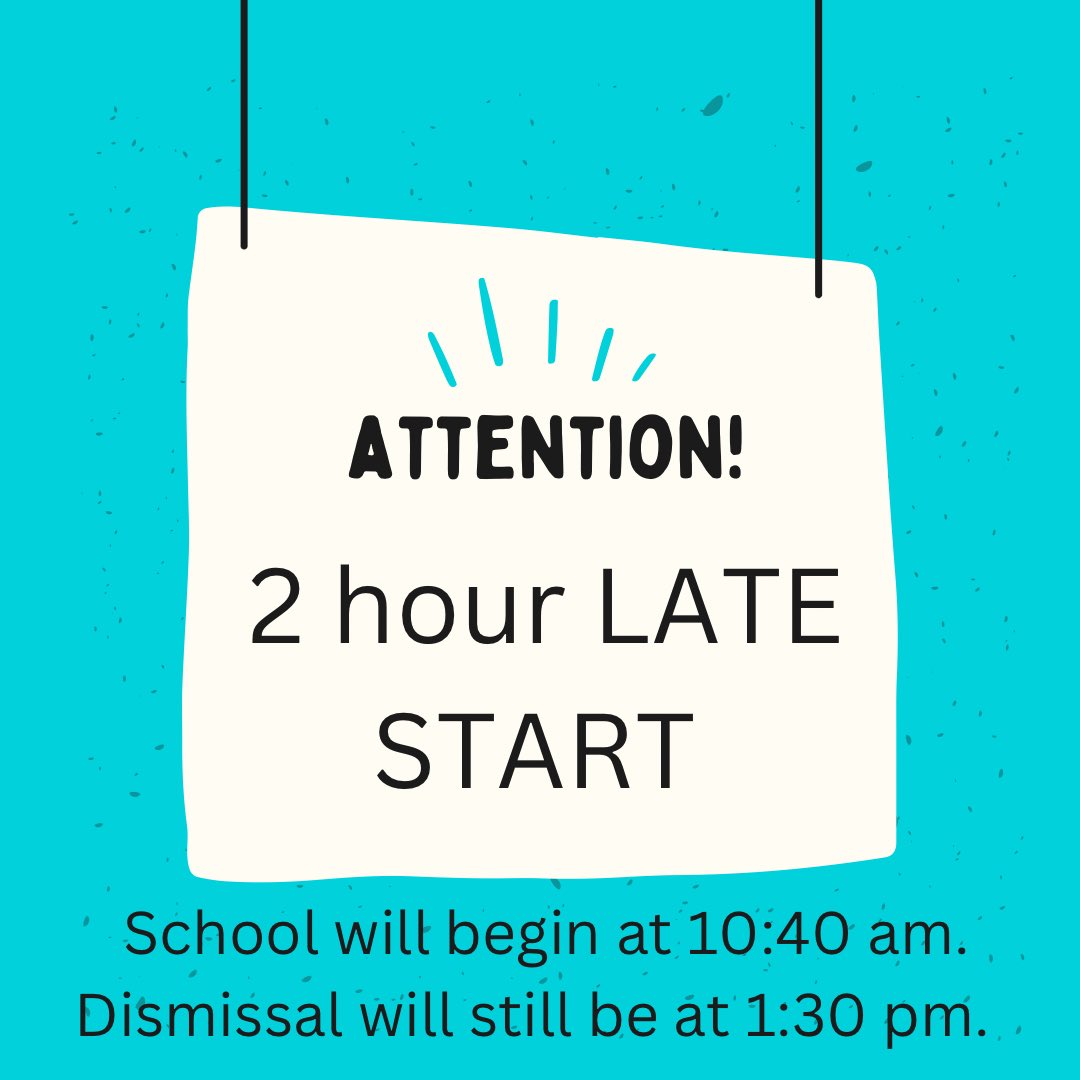 rockcanyonelem's tweet photo. Due to icey road conditions, school will not start until 10:40 am. Dismissal will still be at 1:30 pm today. Please be safe getting to school! 

#RoadRunnersROCK https://t.co/BS2m3FNhi3