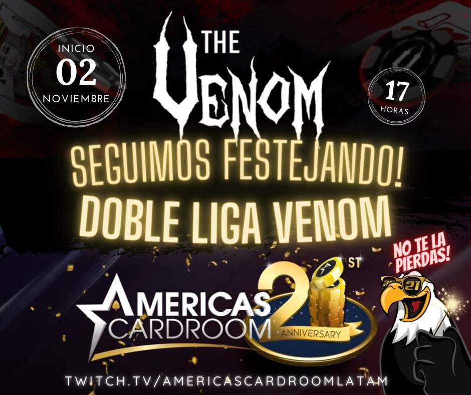 ProgressiveDre1's tweet photo. 🦅RECTA FINAL! FECHA 13/15! 😅 Liga Venom X2! no te la pierdas🦅 Además canjes y sorteos! 🧐

SORTEO
🎟️$55 TKT🎟️ #acrgiveaway 💸🏆

Seguir
☑️ @AcrLatam
☑️ @CodigoPoker
☑️https://t.co/Xr0afK6RlB
☑️https://t.co/BX7paJoh9Y
☑️@ProgressiveDre1

☑️RT 🙏
☑️NICK+tag 3 amigos https://t.co/2PyGia9Ool