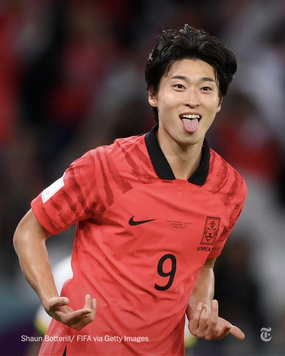 nytimes's tweet image. From @TheAthleticFC: Cho Gue-sung had to turn his phone off because he was getting too many marriage proposals. At the start of the #FIFAWorldCup he had around 20,000 Instagram followers. At the time of writing, he has 1.6 million. nyti.ms/3Vpr8sI