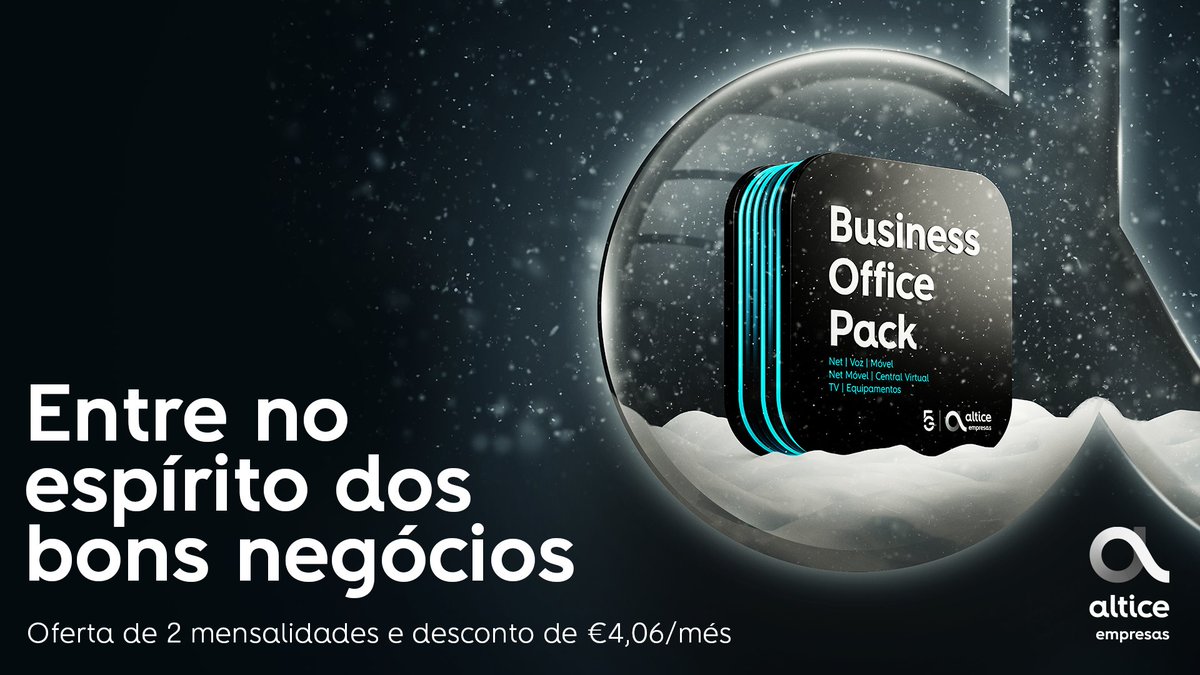 Este mês de dezembro entre no espírito dos bons negócios e adira ao novo serviço Business Office Pack da Altice Empresas. Inclui tudo o que precisa para fazer crescer o seu negócio, aproveite as ofertas disponíveis até ao final do mês.Faça já a sua escolha em.altice.pt/Natal-Business…