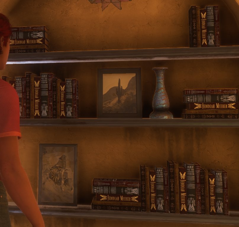 SeismicTrek's tweet photo. I've been loving Saints Row (2022). But why are there so many of the same model on one book shelf. https://t.co/9o2iF12vrd