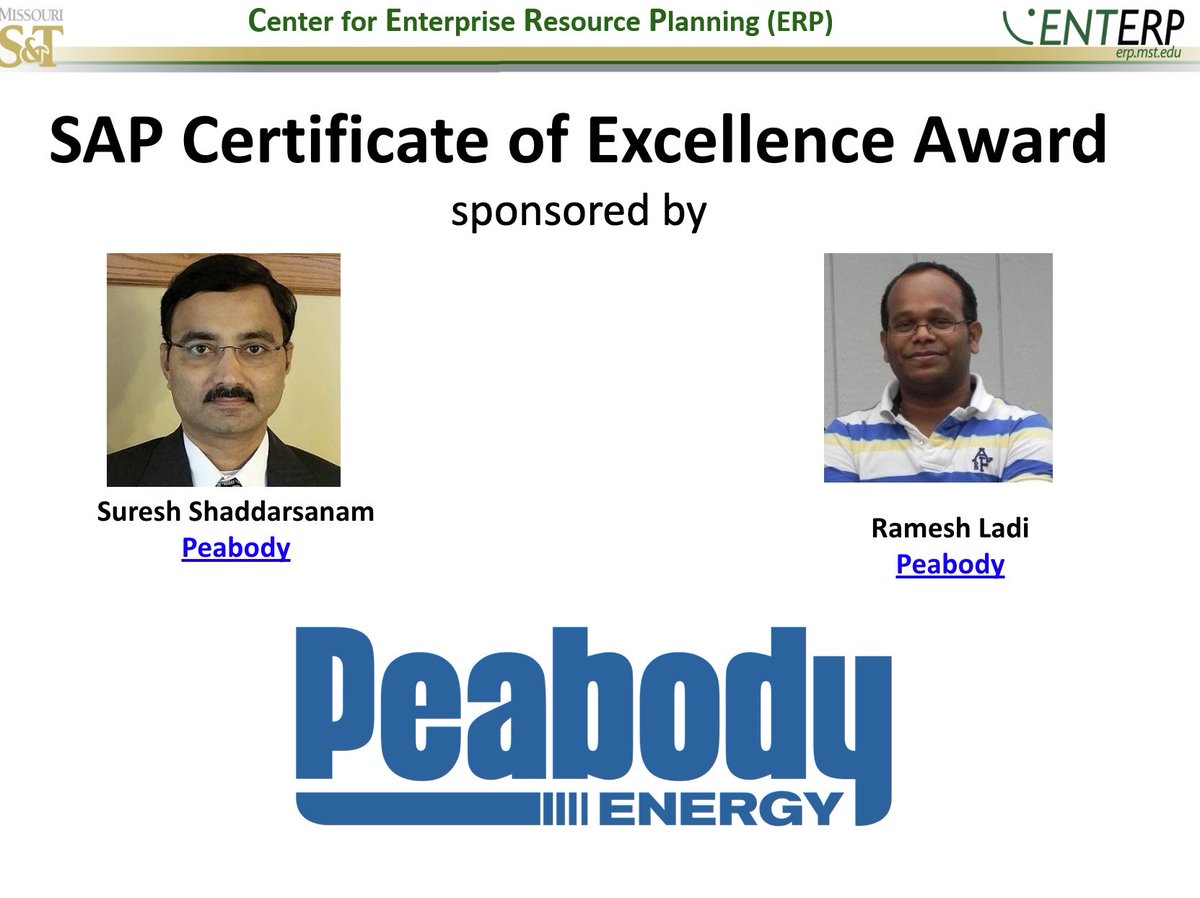 Center4ERP's tweet photo. #SAP Certificate of Excellence Award at the Fall 2022 Project Showcase https://t.co/iGkKHzTZA8 #KummerCollege @MissouriSandT is sponsored by @peabodyenergy. Their expertise with SAP systems will help students learn more about careers with #ERP @SAPNextGen @SAPHigherEd #S4HANA https://t.co/zs8U9sZtW5