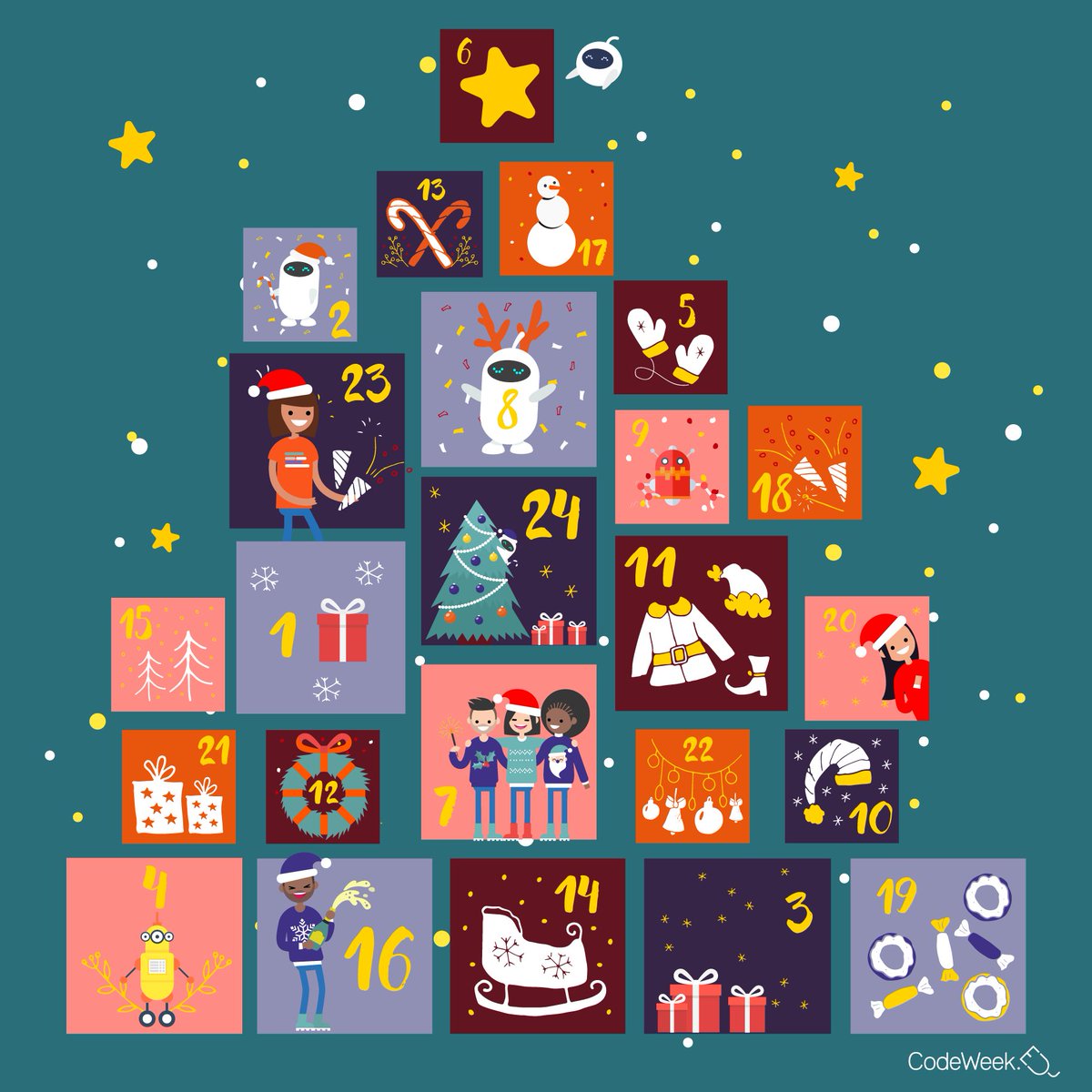 This week, for the first time ever, we launched our #CodeWeek Advent Calendar! 🙌

Did you know that we operate across 29 different languages and that Code Week officially was launched in 2013? 

For more fun Advent Calendar facts, follow us on Instagram: instagram.com/codeweekeu/?hl…