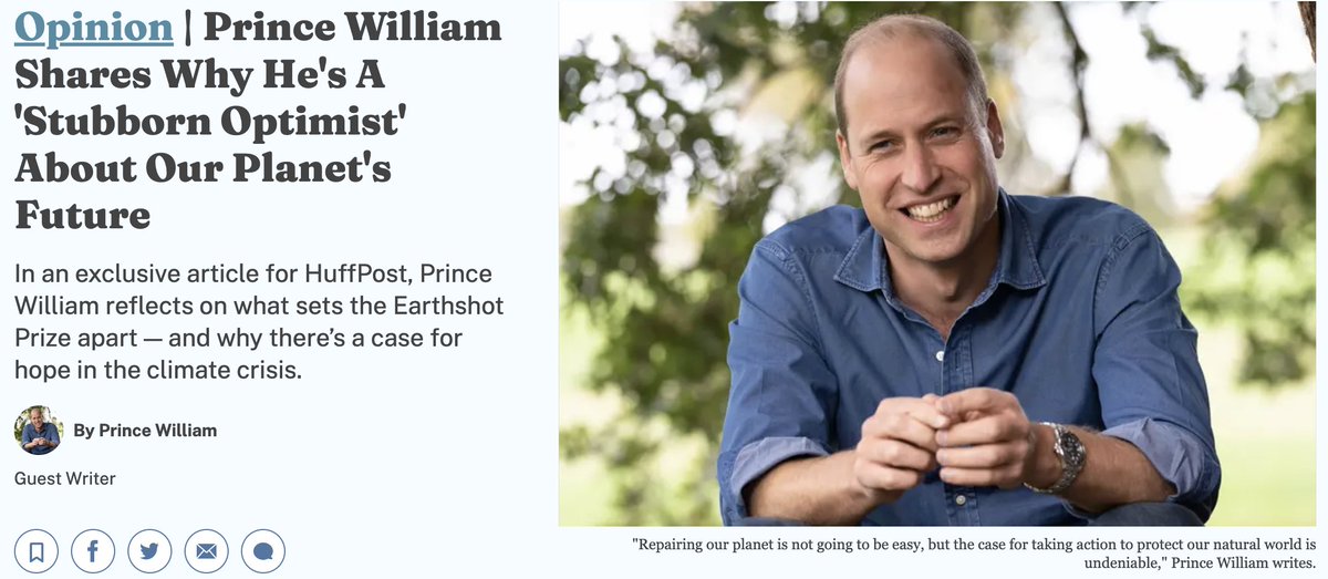 EXCLUSIVE: In a new essay for <a href="/HuffPost/">HuffPost</a>, Prince William shares his “reason for hope” as we face the biggest crisis of our time.

huffpost.com/entry/prince-w…

<a href="/KensingtonRoyal/">The Prince and Princess of Wales</a> <a href="/EarthshotPrize/">The Earthshot Prize</a>