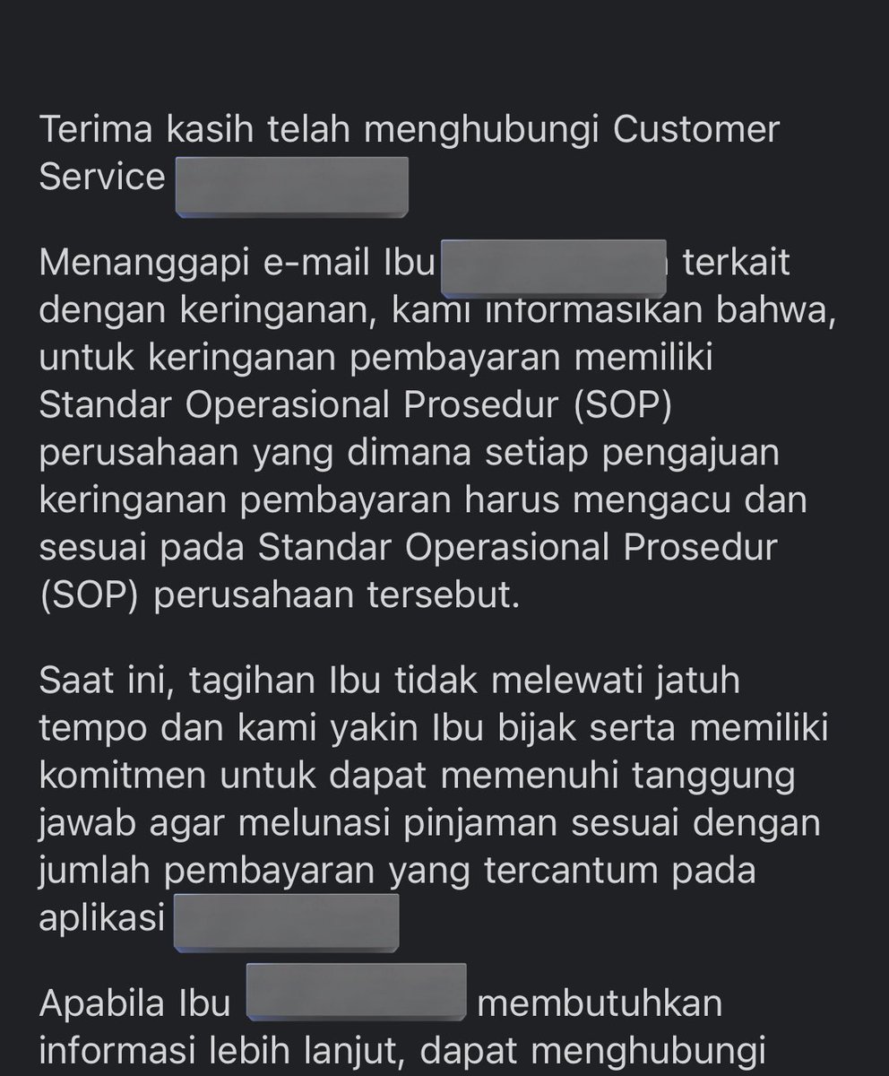 _lunassa's tweet photo. Tanggapan dari aplikasinya kayak gini. Udah aku tanyain SOP nya gimana tapi jawabannya tetep sama dengan alasan belum japo. Padahal aku udah ada itikad baik biar tetep bisa nyicil pinjaman aku https://t.co/AHeIroAPth