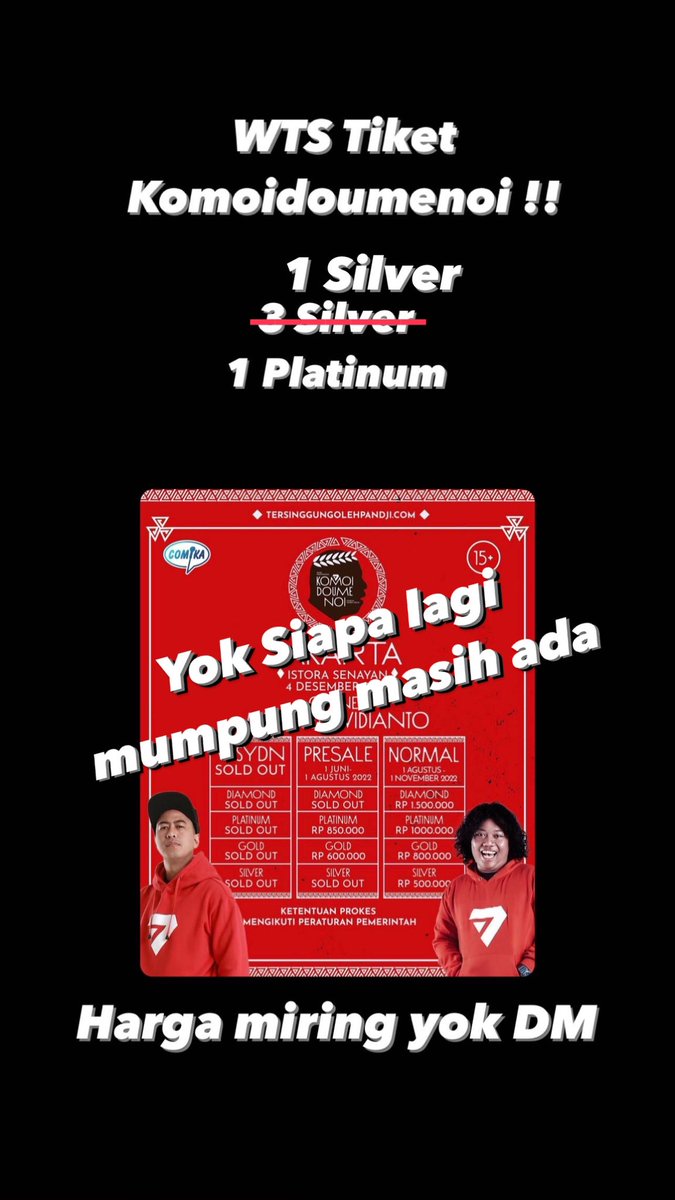 idriszaka's tweet photo. WTS KOMOIDOUMENOI !!
1 Silver
1 Platinum
Harga miring yok. DM for more https://t.co/WTvg5Szhbh