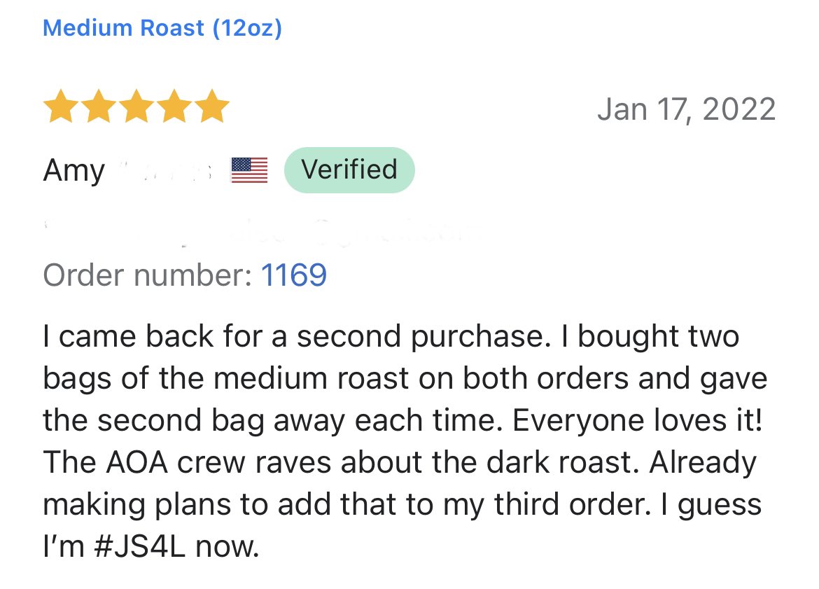 CoffeeJscc's tweet image. It’s another #FiveStarFriday! We love all our customers, but return customers with awesome reviews are best! 🤪 Thanks Amy! 

You may have seen @officialpsq on #FoxNews #TuckerCarlson last night, you can find us on that platform and support our cause! #coffee #GetCaffeinated