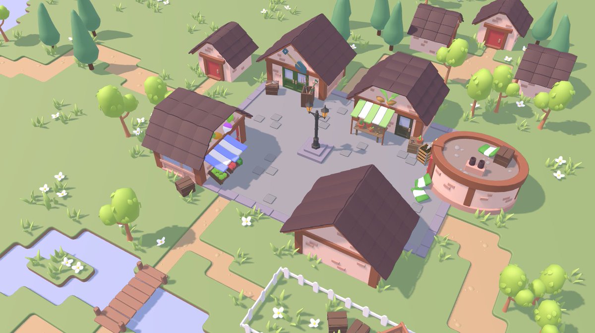 ThinMatrix's tweet image. First draft of the new town area for Homegrown done! #gamedev