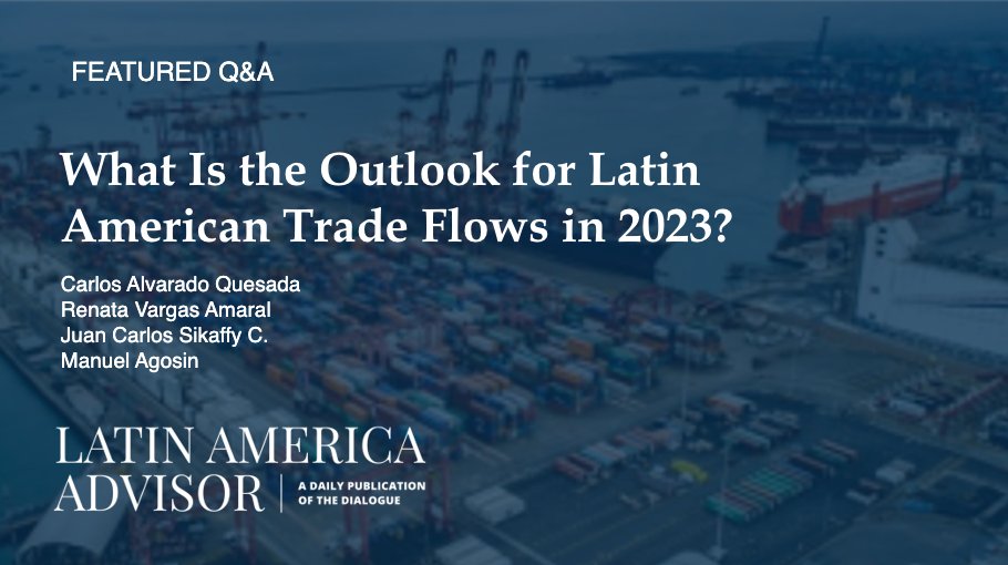 Today's #LatAmAdvisor Q&amp;A: What Is the Outlook for Latin American Trade Flows in 2023?

Will congestion and delays persist into the new year?

Feat. Carlos Alvarado Quesada, Renata Vargas Amaral, Manuel Agosin, &amp; <a href="/expresidecohep/">Juan Carlos Sikaffy C.</a> 
  
bit.ly/3Vtr7E6