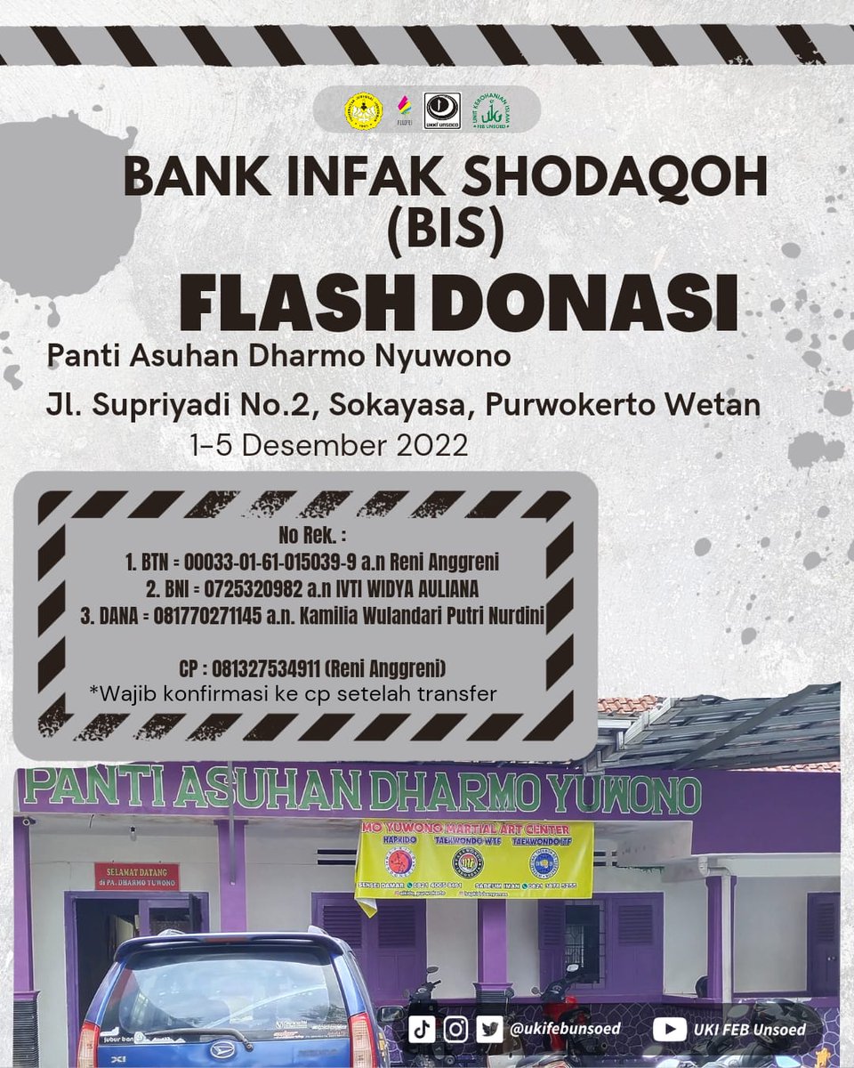 ukifebunsoed's tweet photo. [BANK INFAK SHADAQAH: Open Donasi]
Donasi Panti Asuhan Dharmo Nyuwono
Assalamu'alaikum warahmatullahi wabarakatuh

Apa kabar teman-teman?
Saudara kita ada yang sedang butuh bantuan sedikit nih. 
Panti Asuhan Dharmo Nyuwono membutuhkan bantuan dari kita. https://t.co/Z2hUNVpkwV