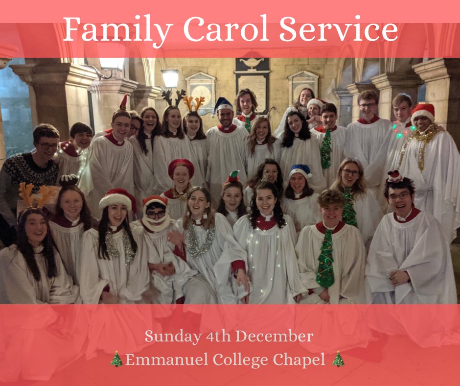EmmanuelChoir's tweet photo. On Sunday 4th December at 5pm we have our annual family carol service. This is traditionally a service for the families and children of college staff, but members and students are nevertheless warmly invited to attend, especially if they want to meet some surprise characters… https://t.co/wh6TIa0Adf