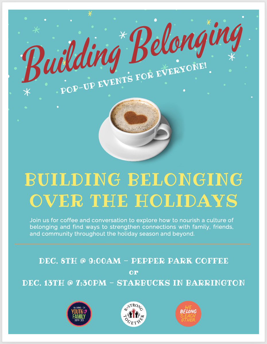 MARK YOUR CALENDAR to join us for coffee and conversation! Learn more about our new Building Belonging Pop-Up Events series in partnership with <a href="/BarringtonBYFS/">BYFS</a>  and the We Belong to Each Other initiative at 
bstrongtogether.org/building-belon…
<a href="/barrington220/">Barrington 220</a> <a href="/365Barrington/">365 Barrington</a>