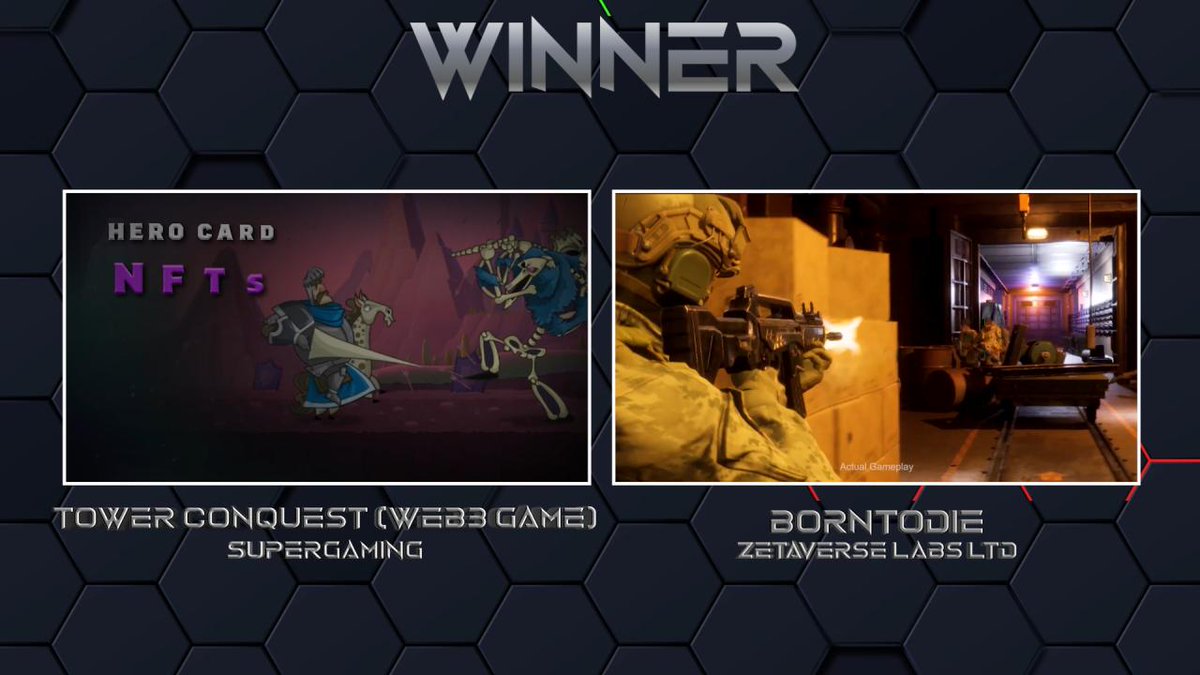 AnimationXpress's tweet image. Next category - 
BEST BLOCKCHAIN BASED GAME
ITS A TIE!!
The winner is TOWER CONQUEST by SuperGaming and BORNTODIE by Zetaverse Labs.
.
#GEM #GEMAwards #GEMAwards2022 #Awards #AwardsCeremony #Gaming #Esports #Games #MGEN #MGEN2022