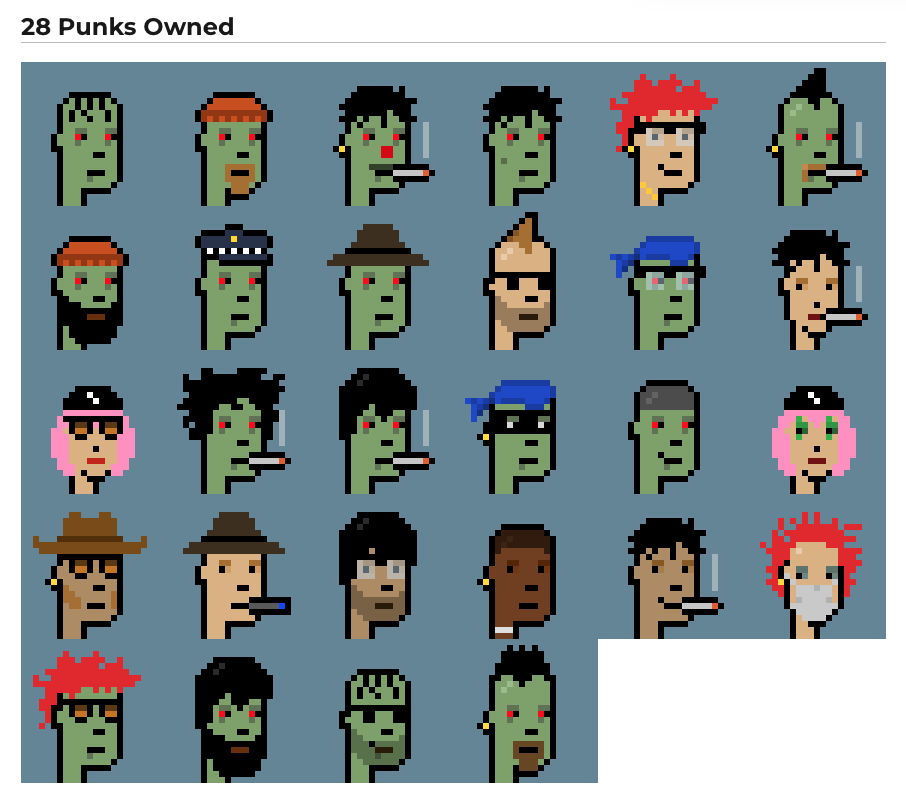 One of the least known but most legendary wallets on Ethereum: The Zombie Wallet, aka, cx000.eth.

They claimed 29 punks, including *18 Zombies*.

They've diamond handed all but 1 Zombie and hold 19% of the Zombie supply.

That's over $17m in Zombies 🤯 with a cost basis of $0.