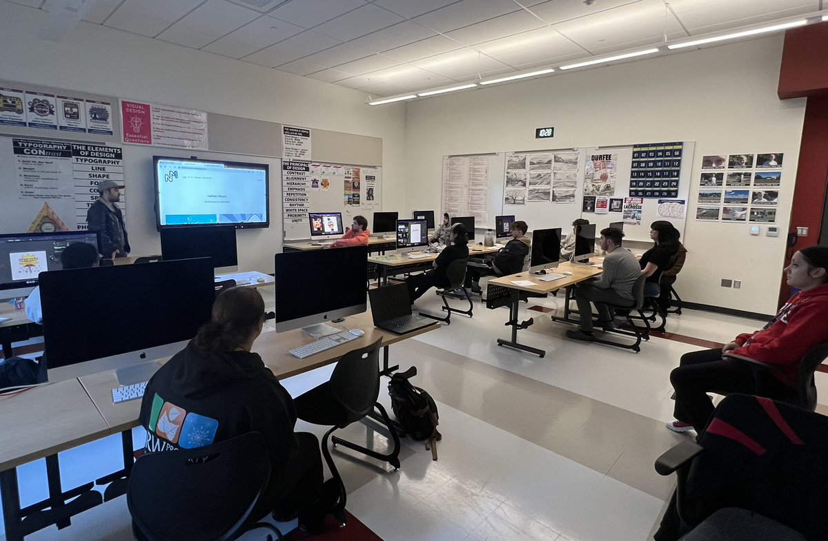 Past Visual Design graduate and now video game designer presenting his work in the field to students today. Very informative!!