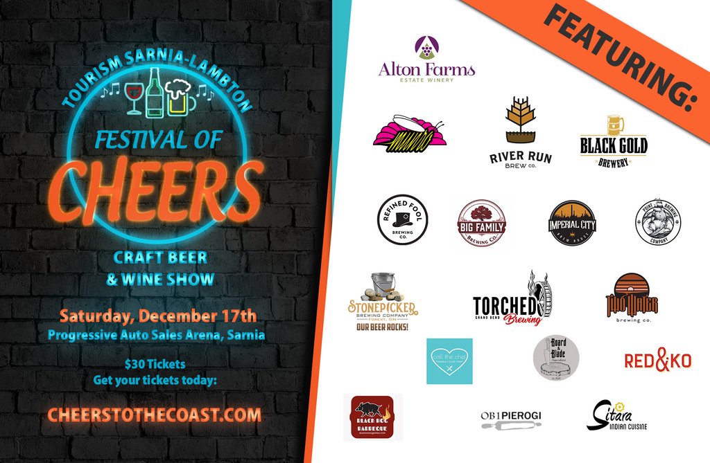 Do you have your tickets to the Festival Of Cheers event yet? 
Don't miss the fun and festivities along with these great local businesses Saturday, December 17th at the Progressive Auto Sales Arena in Sarnia. 

Get your tickets here: bit.ly/3XQTJc9