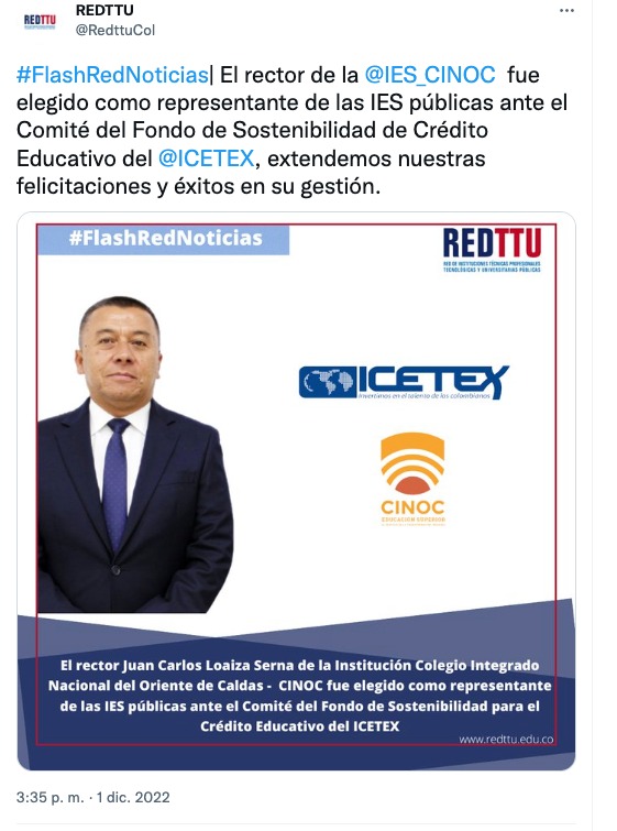 IES_CINOC's tweet photo. Que orgullo nuestro rector dejando siempre en alto el nombre de la #IESCINOC 🧡👏👏 https://t.co/HxsIiy28rT