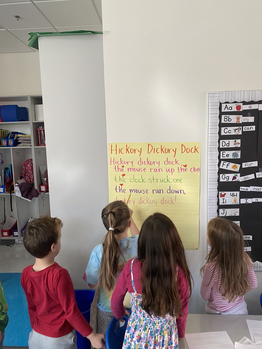 Each week we get a new nursery rhyme to read with our <a href="/HeggertyPA/">Heggerty</a> curriculum. Today we reviewed the last three weeks’ rhymes by rotating around the room &amp; reading them in groups! #phonemicawareness