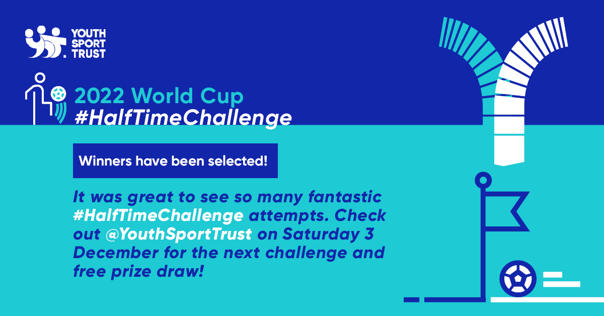YouthSportTrust's tweet photo. All winners have been contacted for our first #HalfTimeChallenge prize draw. Well done and thank you to everyone for their fantastic entries. Keep an eye on social media channels tomorrow, where we will be releasing skills challenge and prize draw no 2! https://t.co/esBuxanMMb https://t.co/qLEjq3oNPI