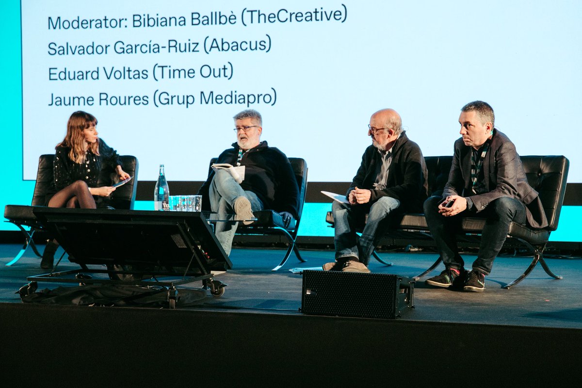 GRUPMEDIAPRO's tweet photo. La transformació digital de la indústria cultural, analitzada a #TechSpirit2022, celebrat ahir a Barcelona amb la participació de Jaume Roures, Salvador García i Eduard Voltas, i moderat per @BibianaBallbe. https://t.co/Zo6kIPQqkI