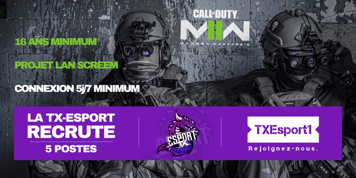 TXEsport1's tweet photo. #MWII 

La @TXEsport1 recrute pour son tous nouveau rooster 

Projet sérieux 
Nous acceptons toutes les plateformes
Critère voir la bannière ⬇️

Si vous êtes intéressé nos MP sont ouvert 

#RT apprécier 👏
@Cherche_1Groupe @ChercheUnRoster https://t.co/PeejPaADxb