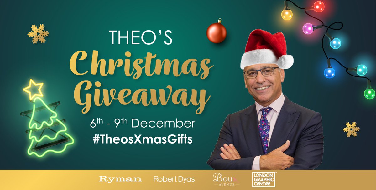 Theo Paphitis 🇺🇦 (@theopaphitis) on Twitter photo 👀🎄One to keep an eye out for - Next week I'm going to be doing another #TheosXmasGifts where you could win a prize from <a href="/BouxAvenue/">Boux Avenue</a> <a href="/RobertDyas/">Robert Dyas</a> <a href="/RymanStationery/">Ryman</a> or <a href="/LondonGraphics/">London Graphics</a>
Kicks off on Tuesday ! #competition #christmas2022 👀🎄One to keep an eye out for - Next week I'm going to be doing another #TheosXmasGifts where you could win a prize from <a href="/BouxAvenue/">Boux Avenue</a> <a href="/RobertDyas/">Robert Dyas</a> <a href="/RymanStationery/">Ryman</a> or <a href="/LondonGraphics/">London Graphics</a>
Kicks off on Tuesday ! #competition #christmas2022