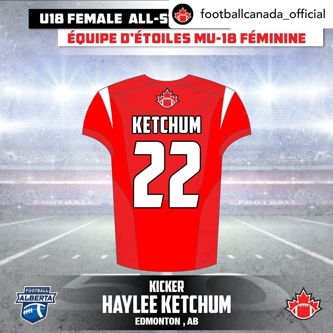 FootballAlberta's tweet photo. Football Alberta congratulates Abby Zazelenchuk, Haylee Ketchum, Mackenzie Morrell, and Emily Krause for being recognized as All Stars by Football Canada. 
🏈🏈
#football #footballalberta #national #allstar #u18 #womensfootball https://t.co/AJVXsweylD