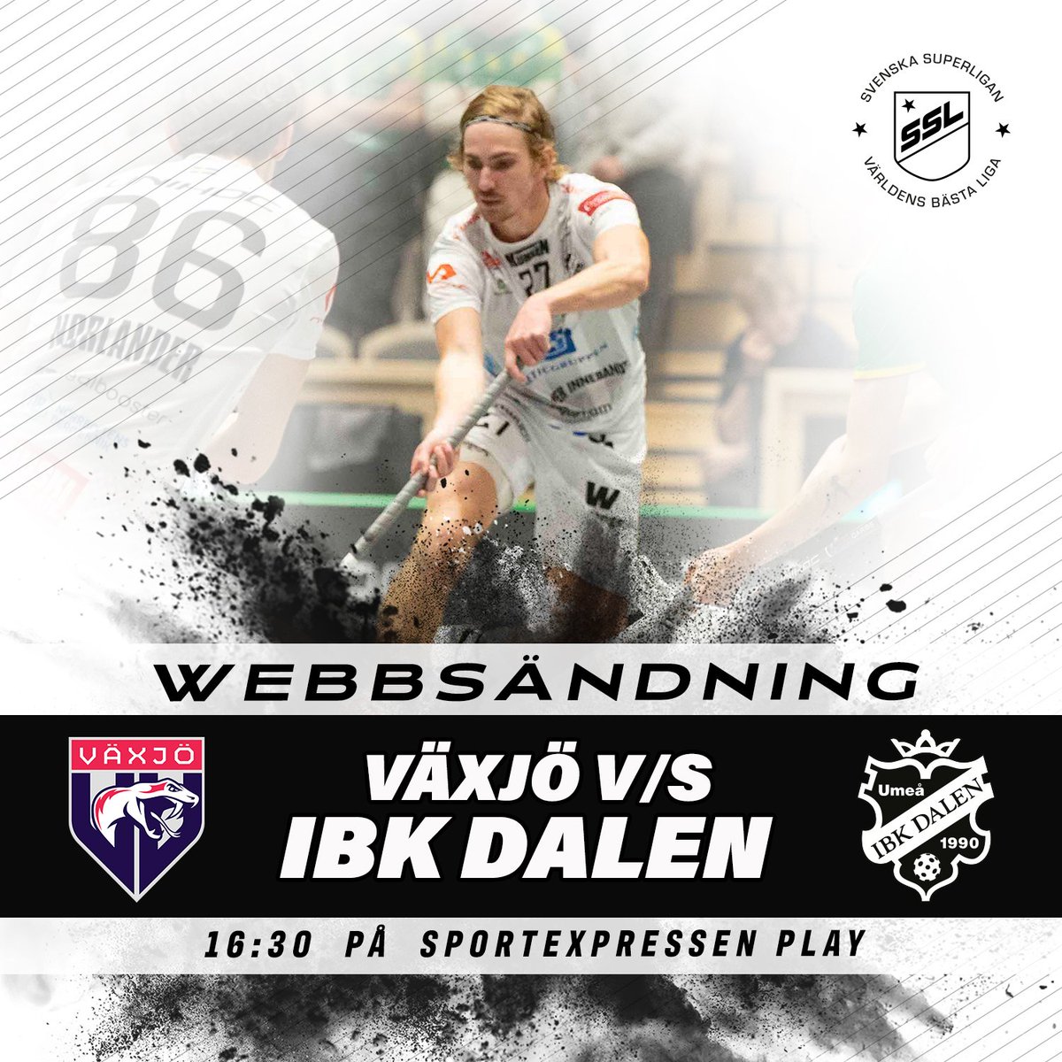 ibkdalen's tweet photo. Idag kl. 16:30 webbsänds matchen mellan Växjö och IBK Dalen. Sändningen startar kl. 16:20 här: https://t.co/Mk14aruVkN
@SSL_se @svenskinnebandy @UnihocFloorball #innebandy #floorball #innebandykungen #sslherr https://t.co/7q7RelilPR