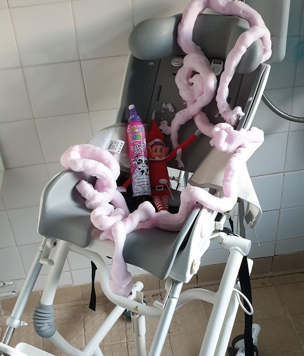 Freddie the feeding tube elf back at it again with the shower chair this time 🙄😂