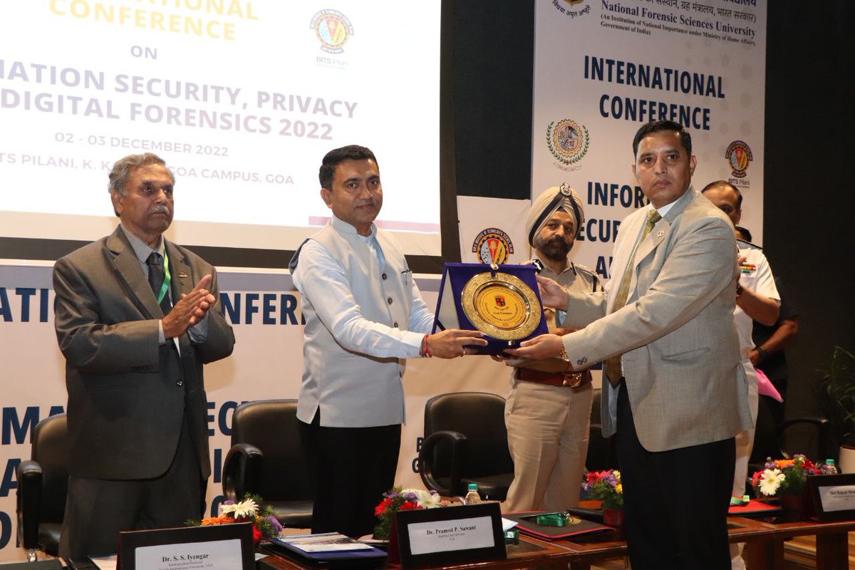 dip_goa's tweet photo. Chief Minister, @DrPramodPSawant Inaugurated the International Conference on Information Security, Privacy and Digital Forensics 2022 organised by @nfsugoacampus , Sardar Vallabhbhai National Institute of Technology &amp; BITS Pilani Goa Campus. https://t.co/y4ESGIF1OI