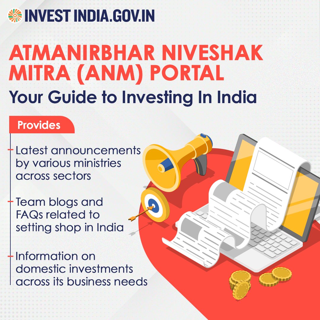 investindia's tweet photo. #InvestInIndia
Atmanirbhar Niveshak Mitra Portal — A comprehensive guide to domestic investments across its lifecycle and business needs.
Discover more at https://t.co/M7dFeft2Un
#InvestIndia #AtmanirbharNiveshakMitra #ANMPortal https://t.co/KDu57cK6Vv