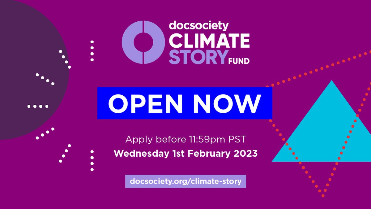 Our Climate Story Fund is now OPEN!🌏 We will support 6-8 projects globally working on climate-themed film/audio stories, with between $50-100k each for production costs & impact campaigns. Deadline 1 Feb 2023. All details 👇docsociety.org/climate-story/ #NewClimateNarratives