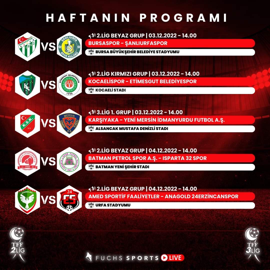 MAÇIMIZ CANLI OLARAK YAYINLANACAK...

Batman Petrolspor'umuzun evinde oynayacağı Isparta 32 Spor maçı FuchsSports'da canlı olarak yayınlanacaktır.