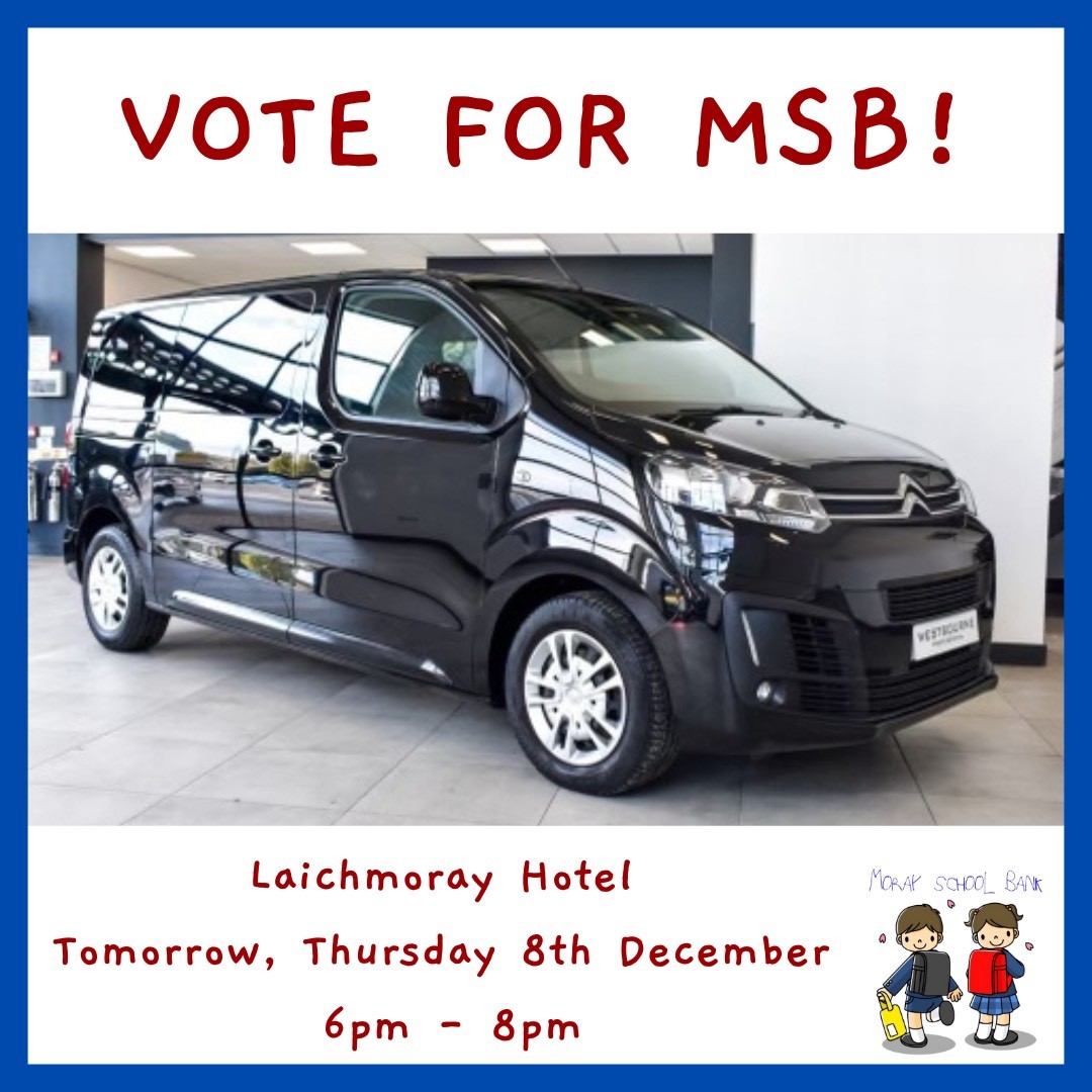 VOTE FOR MSB!

Vote for us to access an electric vehicle to reduce our costs and environmental impact by attending the Laichmoray Hotel tomorrow or by using the link below!

form.jotform.com/223273855751360