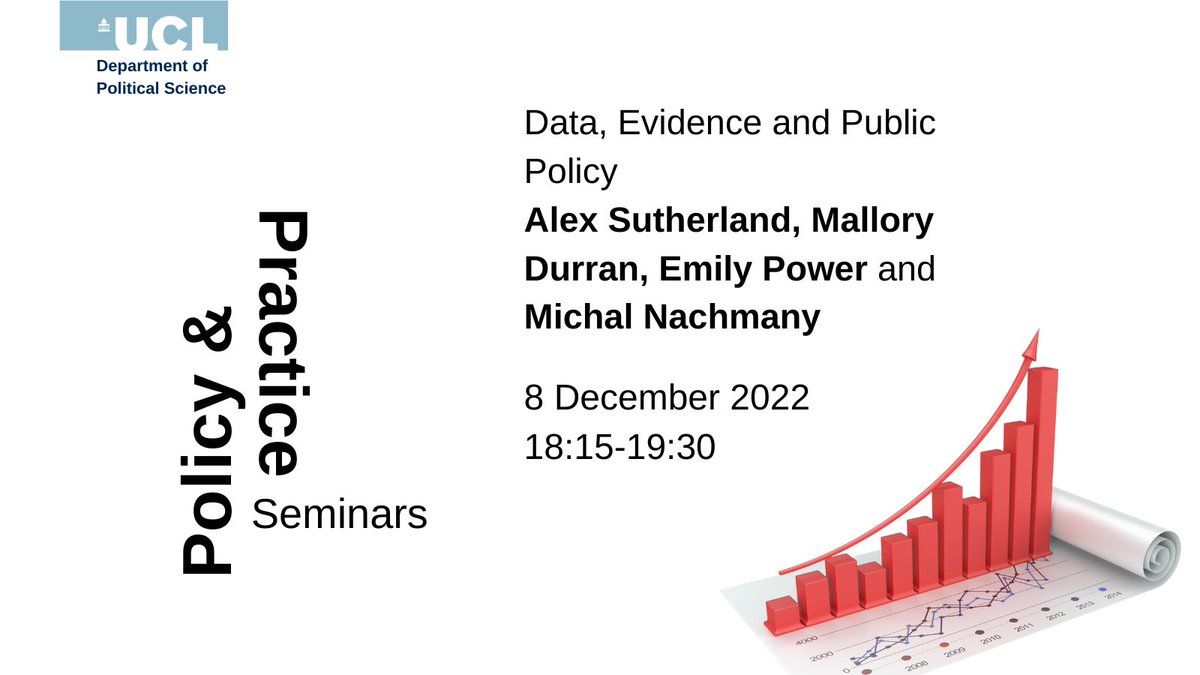 Our next in-person #UCLPolicyandPractice seminar is on data, evidence and public policy. Chaired by the excellent @jblumenau and featuring four fantastic speakers. Join us on the 8 December, register by following the link below: ow.ly/2YTk50LNIqW