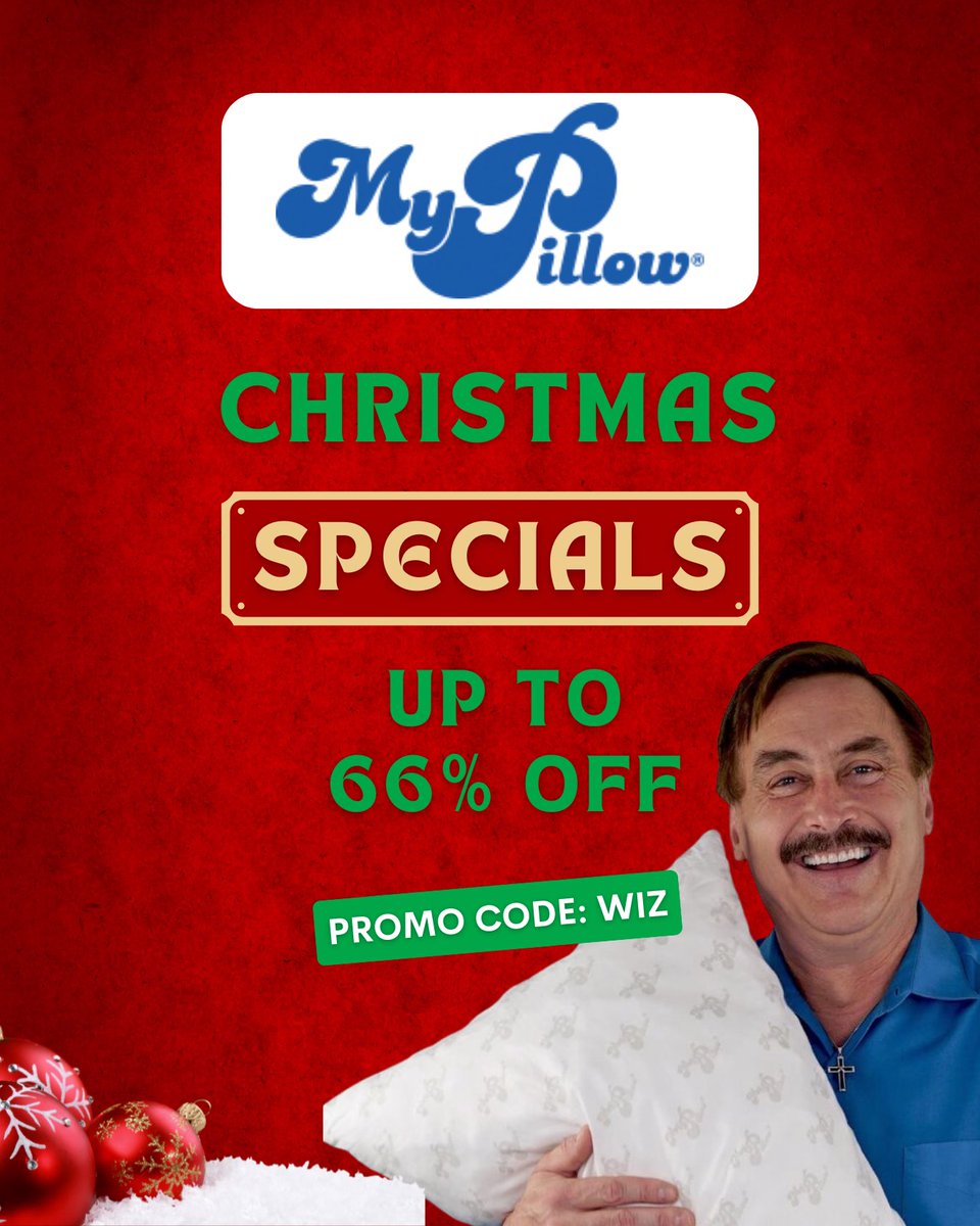 MyPillow Christmas Specials: Save on scarves, MySlippers, hats, pajamas, and more when you use promo code WIZ! 

mypillow.com/seasonal-speci…