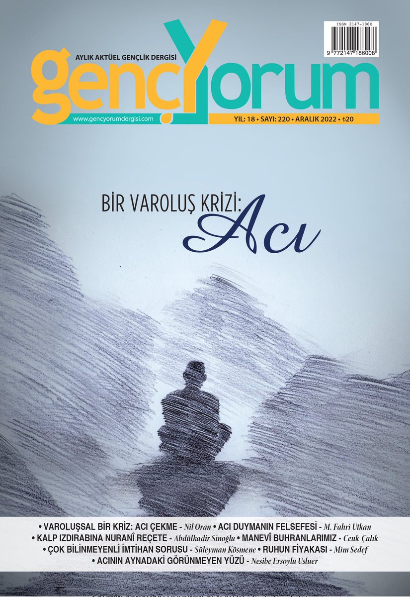 2022 Aralık sayımız çıktı!

"Bir varoluş krizi: Acı"

bit.ly/3Fv5EFz

Ayrıntılar web sitemizde...

#dergi #gencyorum #Aralık #acı #varoluş