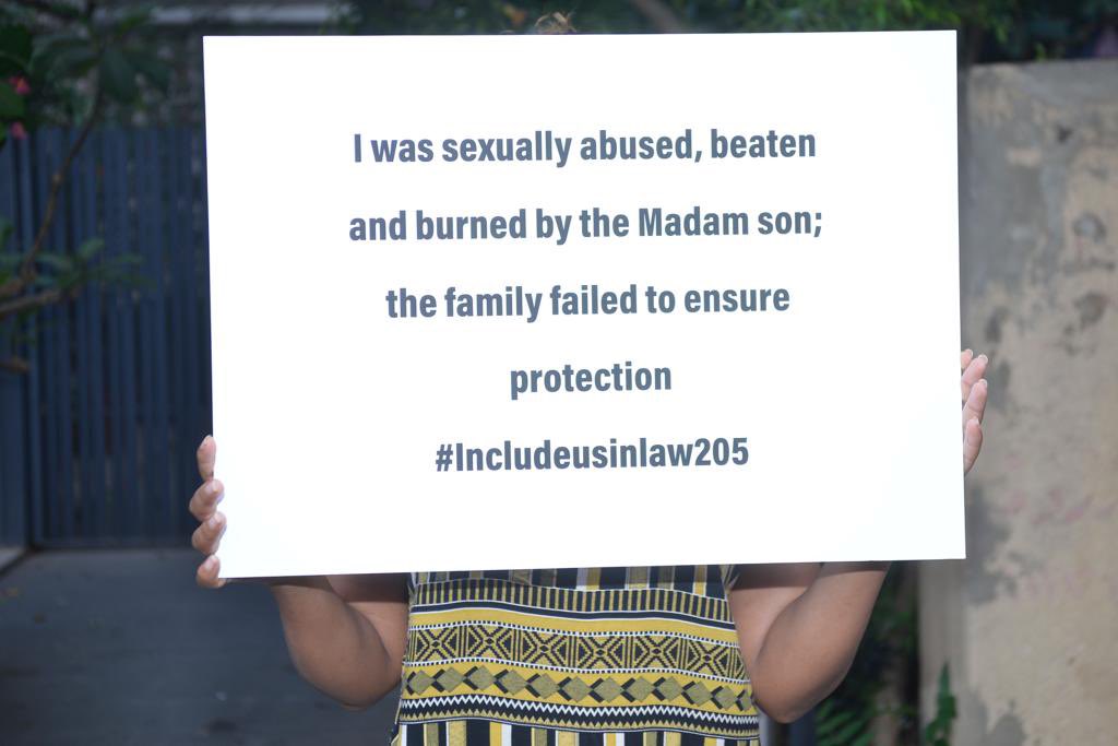 Many domestic workers Suffer behind close doors .#includeusinlaw205