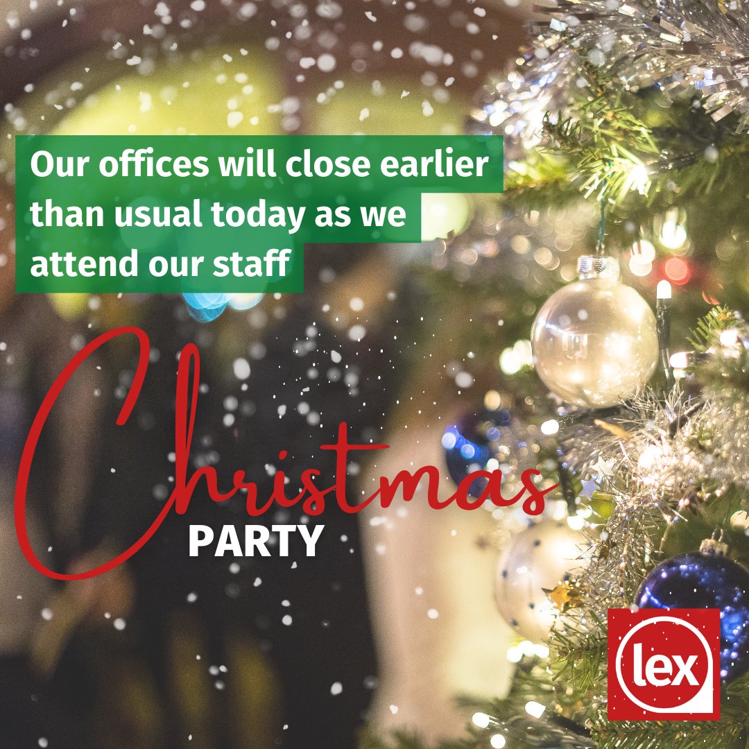 Our offices will close earlier than usual today as we attend our staff Christmas party 🎄

📧 For order enquiries please contact: orders@lexbusiness.co.uk

📧 For supplies and service please direct your query to: mps@lexbusiness.co.uk

Merry Christmas!