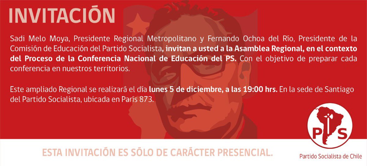 ✊🏽El presidente Regional Metropolitano del Partido Socialista, Sadi Melo Moya y Fernando Ochoa del Río, presidente de la Comisión de Educación del <a href="/PSChile/">Partido Socialista de Chile</a> invitan a nuestra Asamblea Regional en el marco de la Conferencia Nacional de Educación. ✔️ Más nformación puede ver aquí 👇🏼